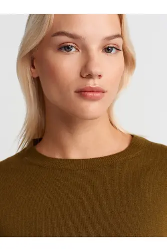 10633 Bisiklet Yaka Yünlü Basic Triko Kazak-Yağ Yeşil-Yağ Yeşil - 3