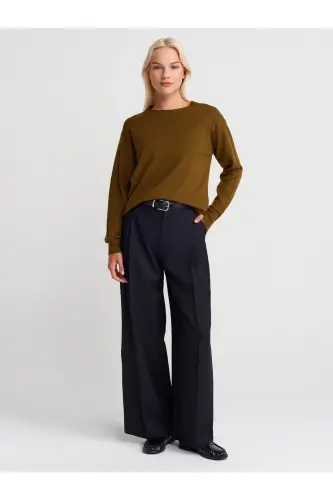 10633 Bisiklet Yaka Yünlü Basic Triko Kazak-Yağ Yeşil-Yağ Yeşil - 4