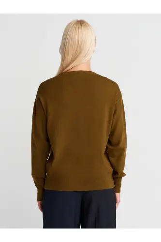 10633 Bisiklet Yaka Yünlü Basic Triko Kazak-Yağ Yeşil-Yağ Yeşil - 2