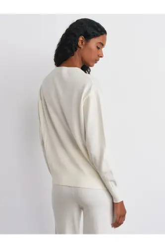 10633 Crew Neck Basic Knit Sweater-Ecru-Ecru - DILVIN (1)
