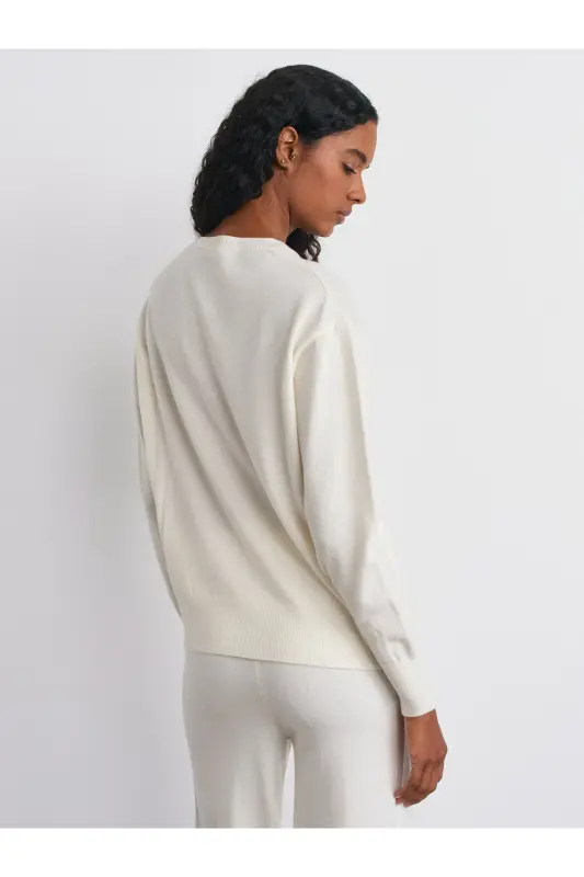 10633 Crew Neck Basic Knit Sweater-Ecru-Ecru - 2