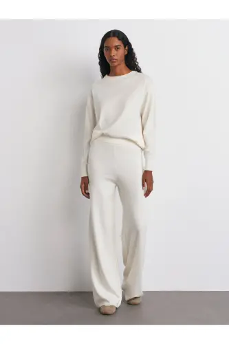 10633 Crew Neck Basic Knit Sweater-Ecru-Ecru - 5