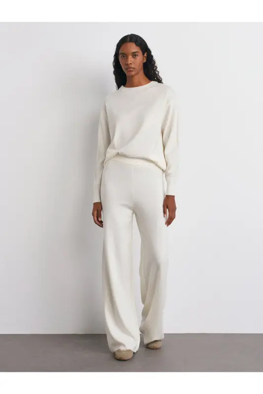 10633 Crew Neck Basic Knit Sweater-Ecru-Ecru - 5