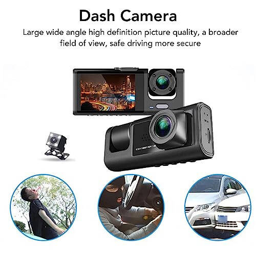 1080P Ön Görüntülü Yüksek Çözünürlüklü Dash Cam, 170° Geniş Açılı 3 Kanallı LCD Ekranlı Dash Cam, Dash Kamera, Tam Çevresel Video Kaydı, Kolay Kurulum, Daha Güvenli - 2