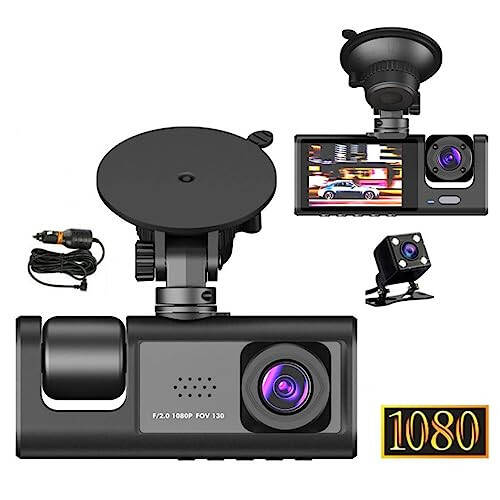 1080P Yuqori aniqlikdagi tasvirli oldingi Dash Cam, 170° keng burchakli 3 kanallik LCD displeyli Dash Cam, Dash Kamera, To'liq aylana video yozuvi, O'rnatish oson, Xavfsizroq - 3