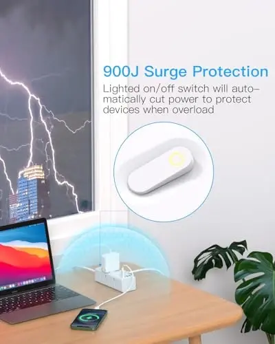 10Ft Extension Cord with Multiple Outlets, Flat Plug Power Strip Surge Protector with 10 Ft Long Cord, 6 Outlet 3 USB Ports (1 USB C), Multi Outlet Wall Plug for Travel, College, Dorm Room Essentials - 5