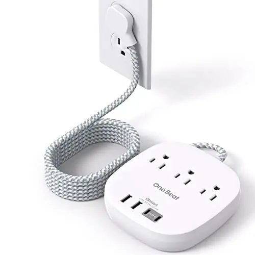10Ft Плоская Вилка Удлинитель, Ультра Тонкий Удлинитель - 3 Розетки 4 USB Порта (2 USB C) Настольная Зарядная Станция, Удлинитель для Круизного Лайнера без Защиты от Перенапряжения для Путешествий, Товары для Общежития - ONE BEAT