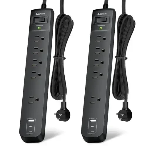 10Ft Surge Protector Power Strip- Addtam Uzaytirgich simi, 5 ta AC rozetkasi 3 ta USB porti (2 USB C), 1875W/15A, tekis vilka, uy ofis jihozlari kolleji yotoqxonasi uchun rozetka uzaytirgichi, ETL ro'yxatga olingan - 1