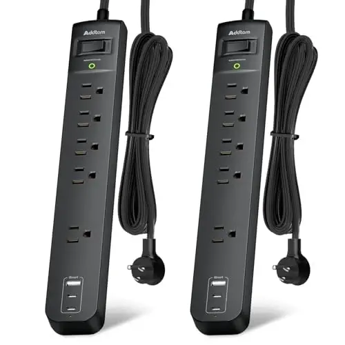 10Ft Surge Protector Power Strip- Addtam Uzaytirgich simi, 5 ta AC rozetkasi 3 ta USB porti (2 USB C), 1875W/15A, tekis vilka, uy ofis jihozlari kolleji yotoqxonasi uchun rozetka uzaytirgichi, ETL ro'yxatga olingan - 1