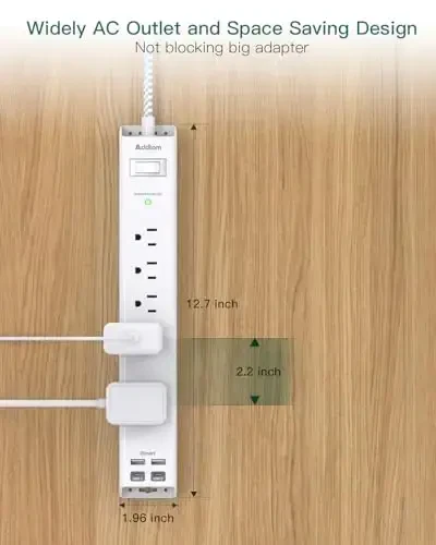10Ft Surge Protector Power Strip - Long Extension Cord, Addtam 5 Widely Outlets 4 USB Ports, Flat Plug, Multi Plug Outlet Extender, Desk Charging Station for Home Office College Dorm Room Essentials - 6