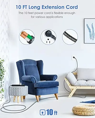 10Ft Uzunlikdagi kuchlanishdan himoya qiluvchi tok uzatgich - Ko'p rozetkali uzatma kabeli, 5 ta keng rozetka 3 USB zaryadlash porti, tekis vilka ortiqcha yukdan himoya, uy, ofis uchun devorga o'rnatish ETL ro'yxatga olingan, 2 dona - 2
