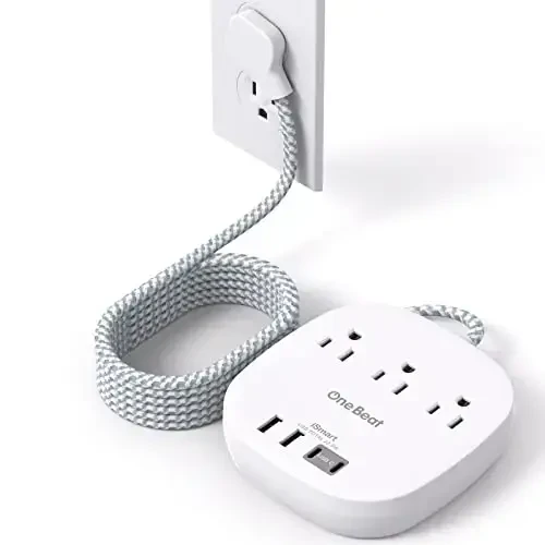 10Ft Yassi vilka quvvat chizig'i, ultra yupqa uzatma kabeli - 3 rozetka 4 USB porti (2 USB C) stol usti zaryadlash stantsiyasi, sayohat uchun kuchlanishdan himoyalanmagan kruiz kemasi quvvat chizig'i, yotoqxona uchun zarur narsalar - 1