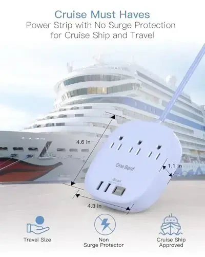 10Ft Yassi vilka quvvat tasmasi, binafsha rangli yassi uzatma kabeli - 3 rozetka 4 USB porti (2 USB C) stol usti zaryadlash stantsiyasi, sayohat uchun kuchlanishdan himoyalanmagan kruiz kemasi quvvat tasmasi, yotoqxona uchun zarur narsalar - 6