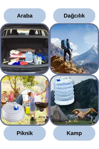 10L Foldable Water Jug with Tap, Accordion Water Carafe with Spout Plastic Picnic Camping - 3