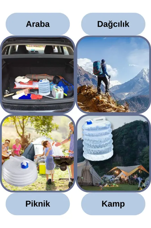 10L Foldable Water Jug with Tap, Accordion Water Carafe with Spout Plastic Picnic Camping - 3