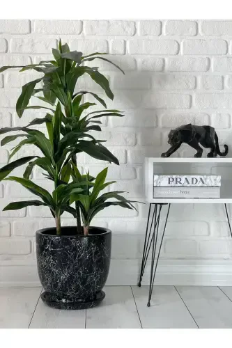 10Liter Pot with Saucer Dia: 25cmx Height: 23cm Mia Black Marble Patterned-Black Marble Patterned - 1