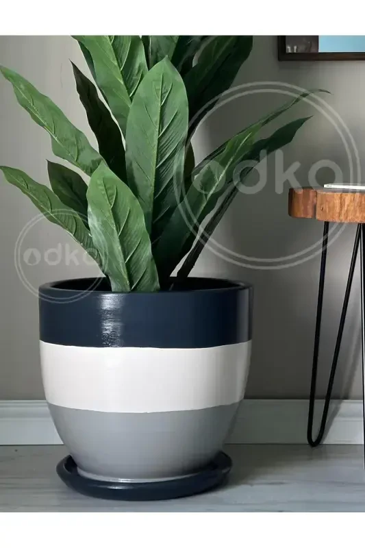 10liter Pot with Saucer Diameter: 25cmx Height: 23cm Anthracite Ecru Granite-Anthracite Ecru Granite - 2