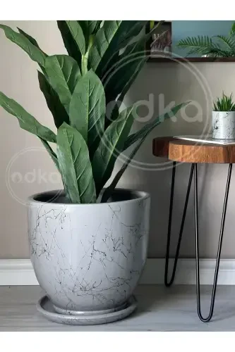 10liter Pot with Saucer Diameter: 25cmx Height: 23cm Mia Grey Black Marble Patterned-Granite Marble Patterned - 1