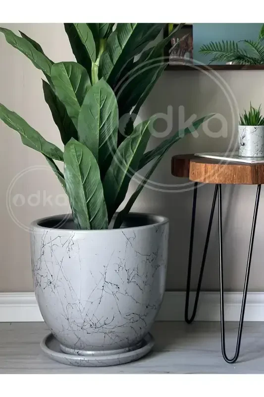 10liter Pot with Saucer Diameter: 25cmx Height: 23cm Mia Grey Black Marble Patterned-Granite Marble Patterned - 1