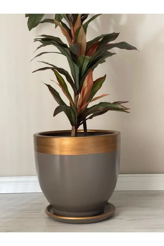 10Liter Pot with Saucer Diameter: 25cmx Height: 23cm Mink Gold-Mink - 3