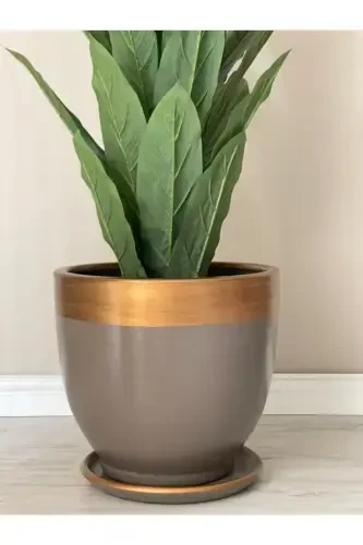 10Liter Pot with Saucer Diameter: 25cmx Height: 23cm Mink Gold-Mink - 3