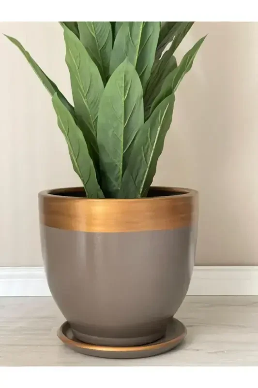 10Liter Pot with Saucer Diameter: 25cmx Height: 23cm Mink Gold-Mink - 3