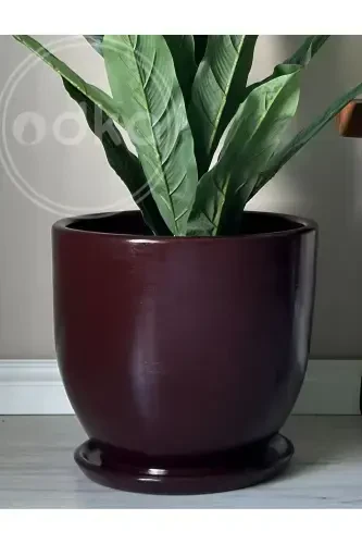 10litre Pot with Saucer Diameter: 25cmx Height: 23cm Claret Red-Claret Red - ODKA (1)