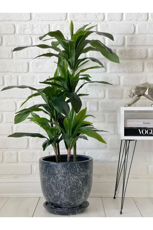 10litre Saksı Tabaklı Çap: 25cmx Yükseklik: 23cm Mia Antrasit Mermer Desenli - Antrasit Mermer Desenli - 1