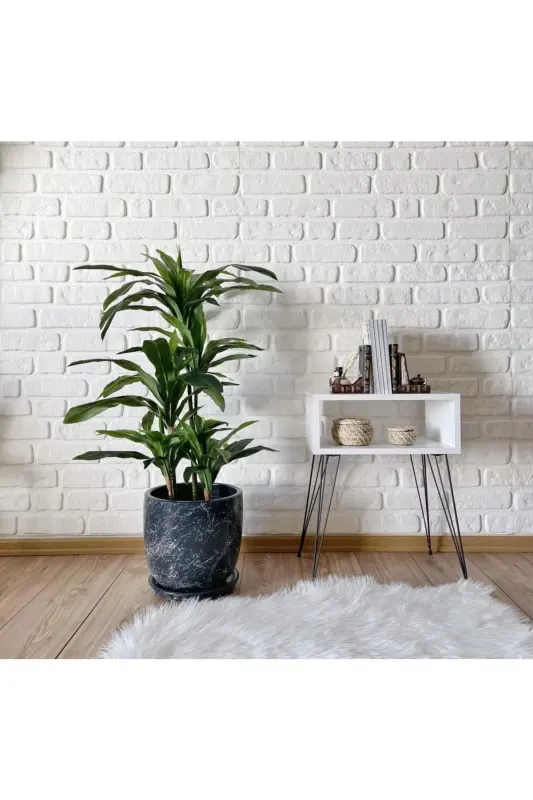 10litre Saksı Tabaklı Çap: 25cmx Yükseklik: 23cm Mia Antrasit Mermer Desenli-Antrasit Mermer Desenli - 3