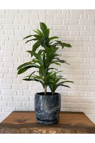 10litre Saksı Tabaklı Çap: 25cmx Yükseklik: 23cm Mia Antrasit Mermer Desenli - Antrasit Mermer Desenli - ODKA (1)