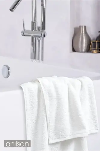 10'lu Düz Beyaz El Havlusu - 50x90 Cm, 225 Gr, %100 Pamuk, Spa Ve Otel Havlusu - Beyaz - 7
