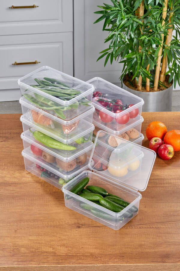 10'lu Buzdolabı Organizer Kendinden Kapaklı Mikrodalga Difrize Uygun 2000 ML Dikdörtgen Saklama Kabı - 10