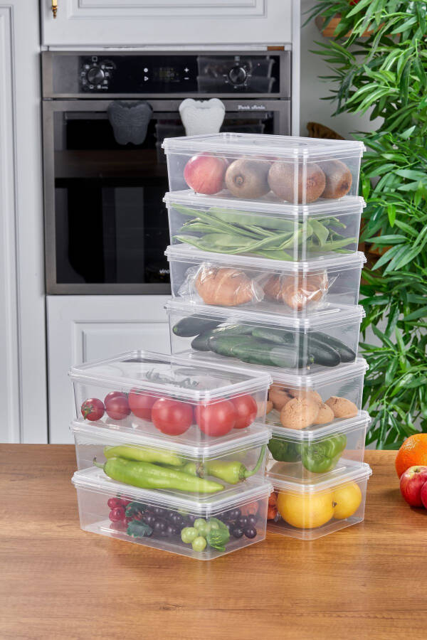 10'lu Buzdolabı Organizer Kendinden Kapaklı Mikrodalga Difrize Uygun 2000 ML Dikdörtgen Saklama Kabı - 6