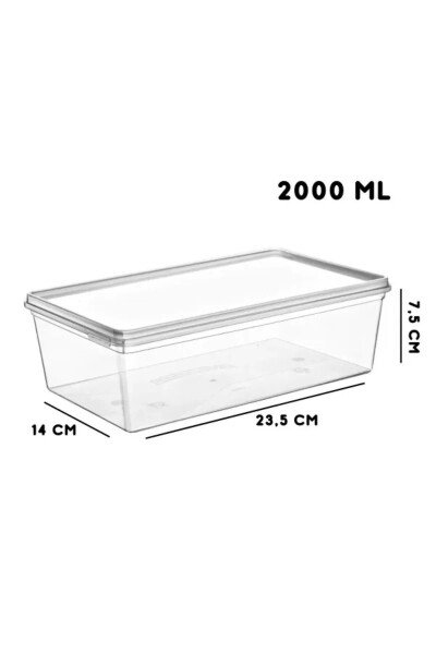 10'lu Buzdolabı Organizer Kendinden Kapaklı Mikrodalga Difrize Uygun 2000 ML Dikdörtgen Saklama Kabı - 7