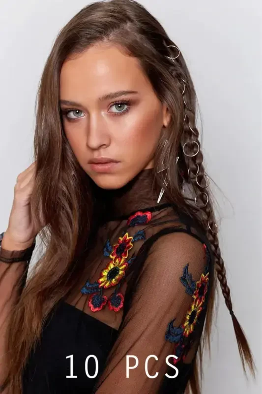 10'lu Gümüş Saç Küpesi Toka Seti-silver - 3