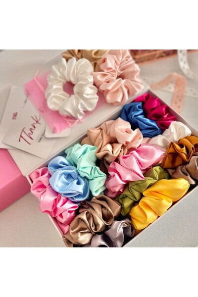 10'lu Renkli Kadın Karışık Saten Saç Lastik Toka Set Of 10 Colorful Women's Satin Hair Elastic Ties-KIRMIZI - 2