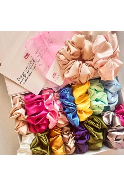 10'lu Renkli Kadın Karışık Saten Saç Lastik Toka Set Of 10 Colorful Women's Satin Hair Elastic Ties-KIRMIZI - Modazone