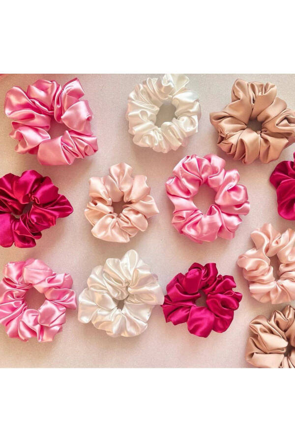 10'lu Renkli Kadın Karışık Saten Saç Lastik Toka Set Of 10 Colorful Women's Satin Hair Elastic Ties - KIRMIZI - 6