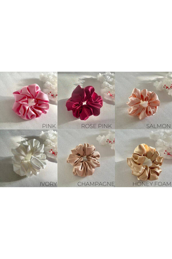 10'lu Renkli Kadın Karışık Saten Saç Lastik Toka Set Of 10 Colorful Women's Satin Hair Elastic Ties - KIRMIZI - 8