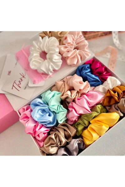 10'lu Renkli Kadın Karışık Saten Saç Lastik Toka Set Of 10 Colorful Women's Satin Hair Elastic Ties-KIRMIZI - Modazone (1)