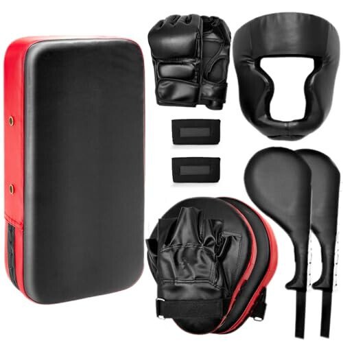 Gemscream 10 In1 Punching Mitts Kick Pad Set Taekwondo Pads Boxing Mitts Focus Pads Boxing Gloves Safety Head Guard Wrist Band for Kickboxing, Karate, Muay Thai, MMA Training - Gemscream (1)