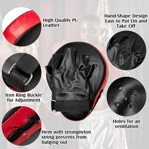 Gemscream 10 In1 Punching Mitts Kick Pad Set Taekwondo Pads Boxing Mitts Focus Pads Boxing Gloves Safety Head Guard Wrist Band for Kickboxing, Karate, Muay Thai, MMA Training - 6