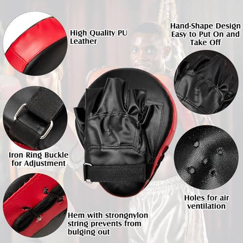 Gemscream 10 In1 Punching Mitts Kick Pad Set Taekwondo Pads Boxing Mitts Focus Pads Boxing Gloves Safety Head Guard Wrist Band for Kickboxing, Karate, Muay Thai, MMA Training - 6