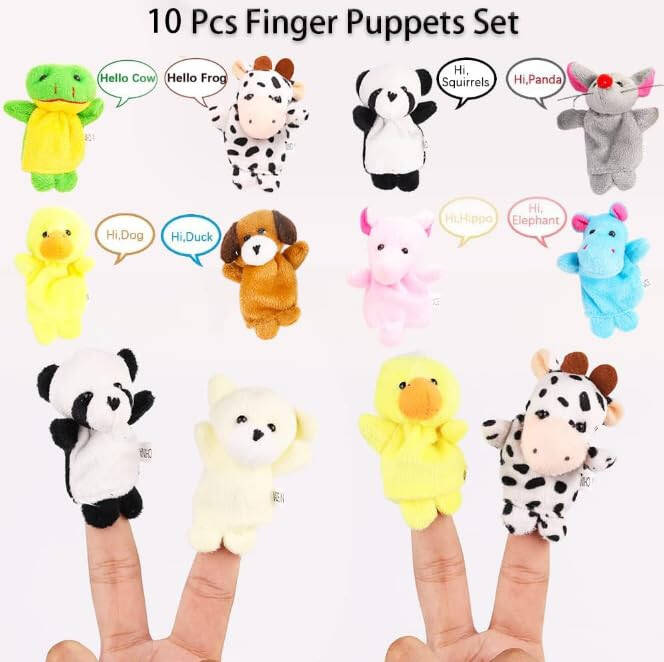 10Pcs Finger Puppets Set - Soft Plush Animals Finger Puppet Toys for Kids, Mini Plush Figures Toy Assortment for Boys & Girls, Party Favors for Shows, Playtime, Schools - 3