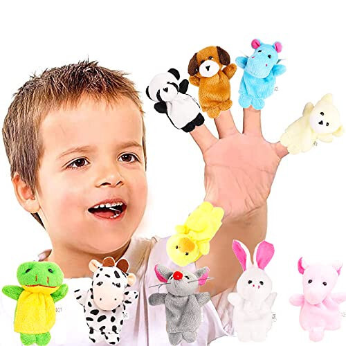 10Pcs Finger Puppets Set - Soft Plush Animals Finger Puppet Toys for Kids, Mini Plush Figures Toy Assortment for Boys & Girls, Party Favors for Shows, Playtime, Schools - 5