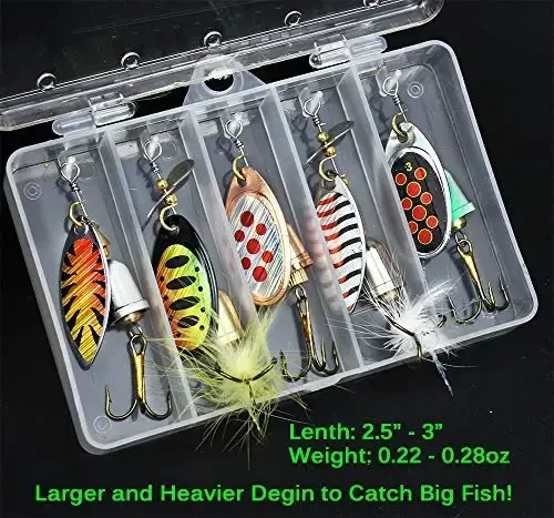 10pcs Fishing Lure Spinnerbait, Bass Trout Salmon Hard Metal Spinner Baits Kit with 2 Tackle Boxes by Tbuymax - TB Tbuymax (1)