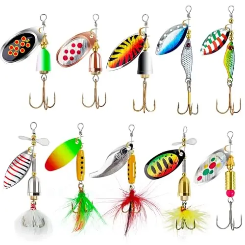 10pcs Fishing Lure Spinnerbait, Bass Trout Salmon Hard Metal Spinner Baits Kit with 2 Tackle Boxes by Tbuymax - 1