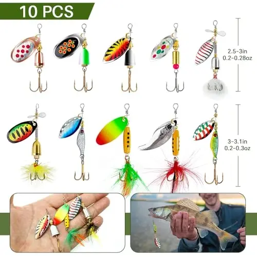 10pcs Fishing Lure Spinnerbait, Bass Trout Salmon Hard Metal Spinner Baits Kit with 2 Tackle Boxes by Tbuymax - 3