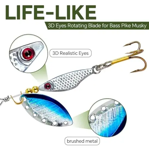 10pcs Fishing Lure Spinnerbait, Bass Trout Salmon Hard Metal Spinner Baits Kit with 2 Tackle Boxes by Tbuymax - 5