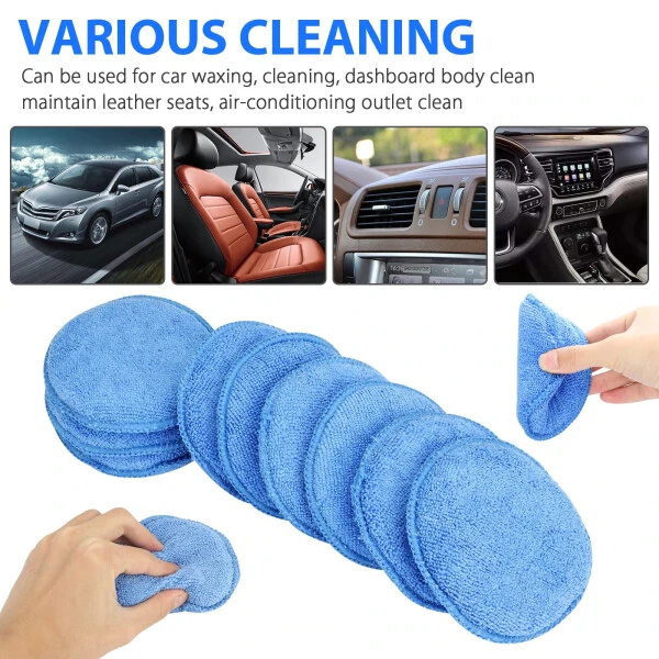 10pcs Microfiber Wax Applicator, EEEkit Ultra-Soft Microfiber Waxing Polish Car Applicator Pads, Foam Sponge Wax Applicator Pads for Cars Vehicle Glass Clean (Blue, 5